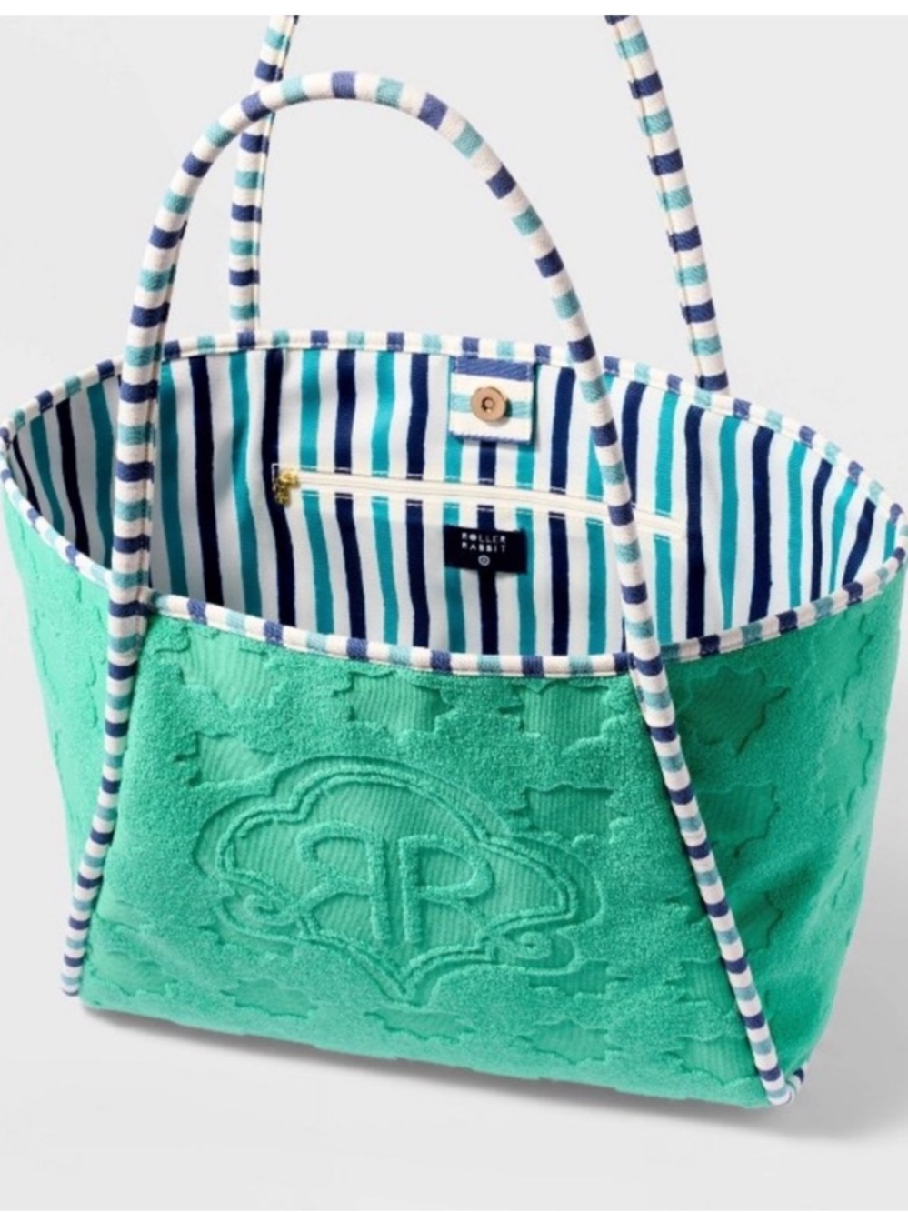 Roller Rabbit Green Tote with Striped Handles - Picture 4 of 4